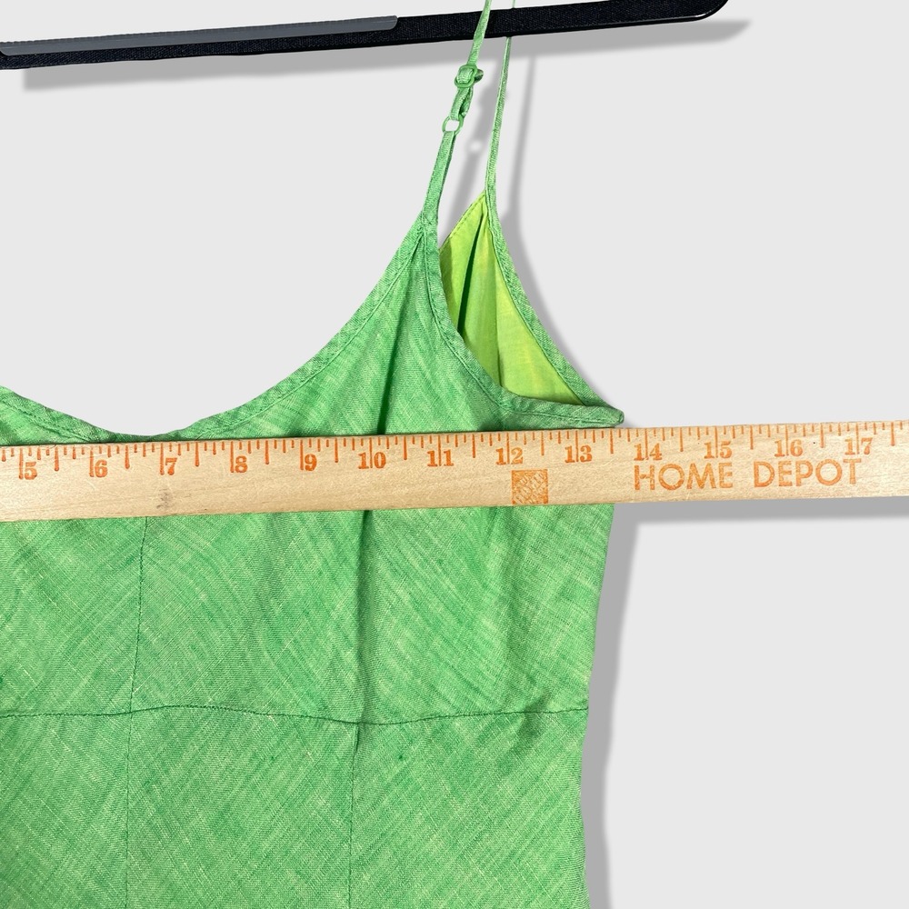 Banana Republic Linen Midi Dress Womens 12 Green Asymmetrical Ruffle Summer Boho - Picture 5 of 8